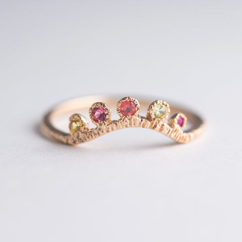Arco Sapphire + Ruby Ring in 14K Peach Gold - Size 5.10