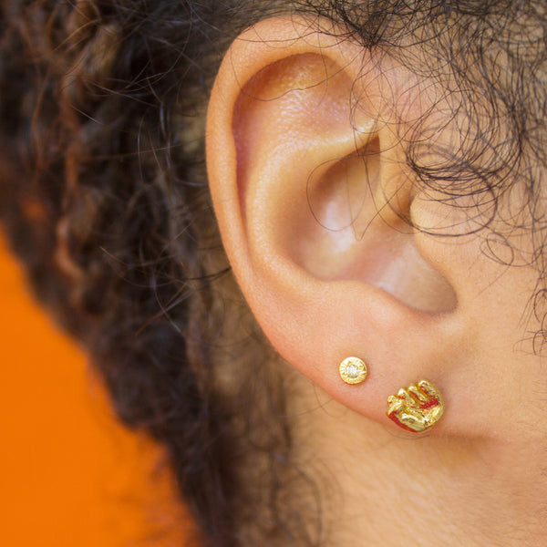 Rock and Scissors Earrings in 14K Gold Plate
