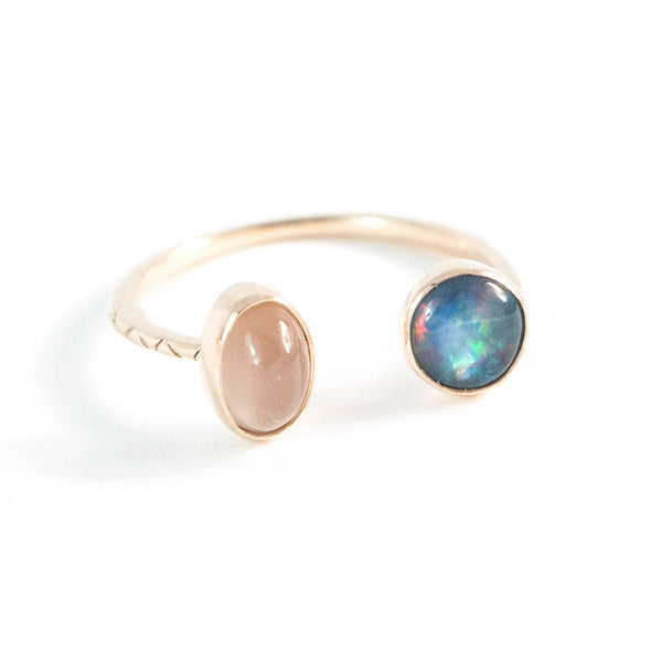 Blue Opal + Moonstone Double Ring