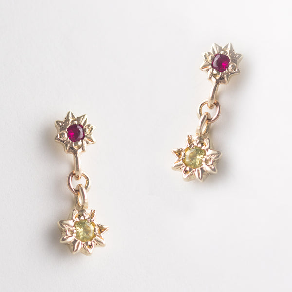 Starry Swing Ruby + Sapphire Earrings