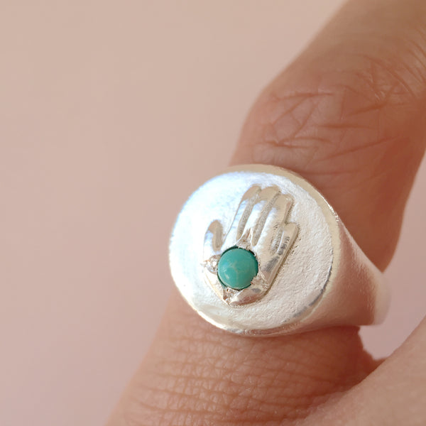 Hand Power Ring in Sterling Silver and Turquoise