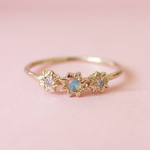 Mini Starry Opal + Diamond Ring