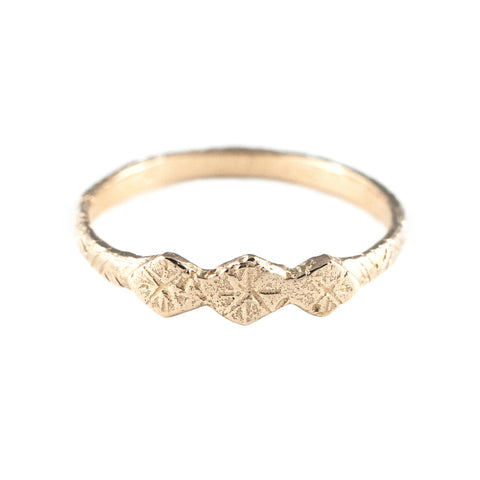 Three Stars Ring in Golden Brass